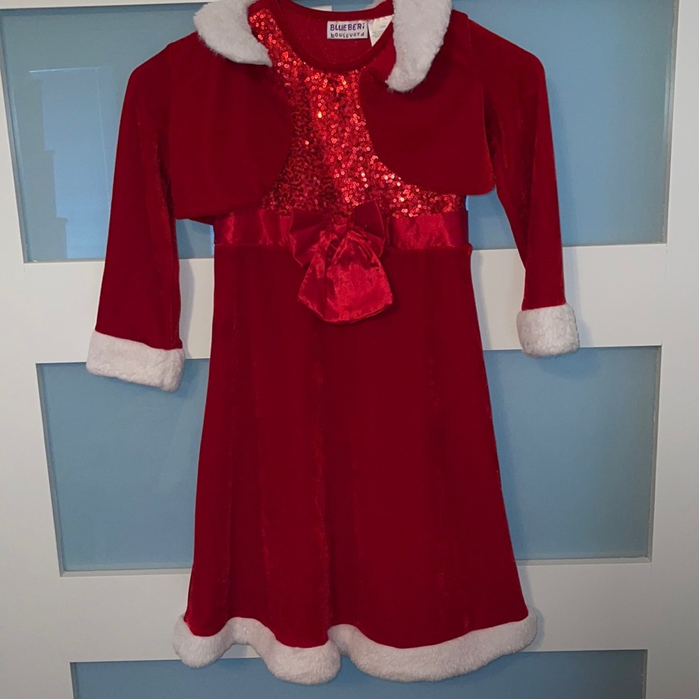 BLUEBERI boulevard Christmas/Holiday Girls 6/6x Red 2pc Sequin Velvet Dress Set